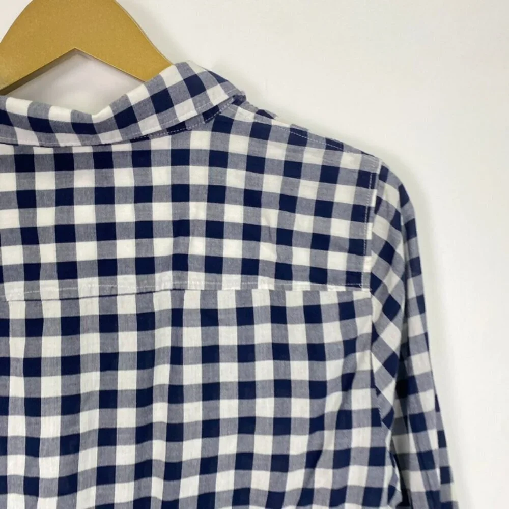 J. Crew Blue and White Checkered Button Down Top